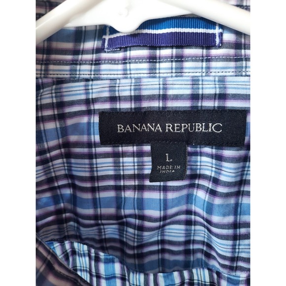 Banana Republic Mens Pearl Button Down Shirt Size Large Plaid Western - Picture 2 of 8